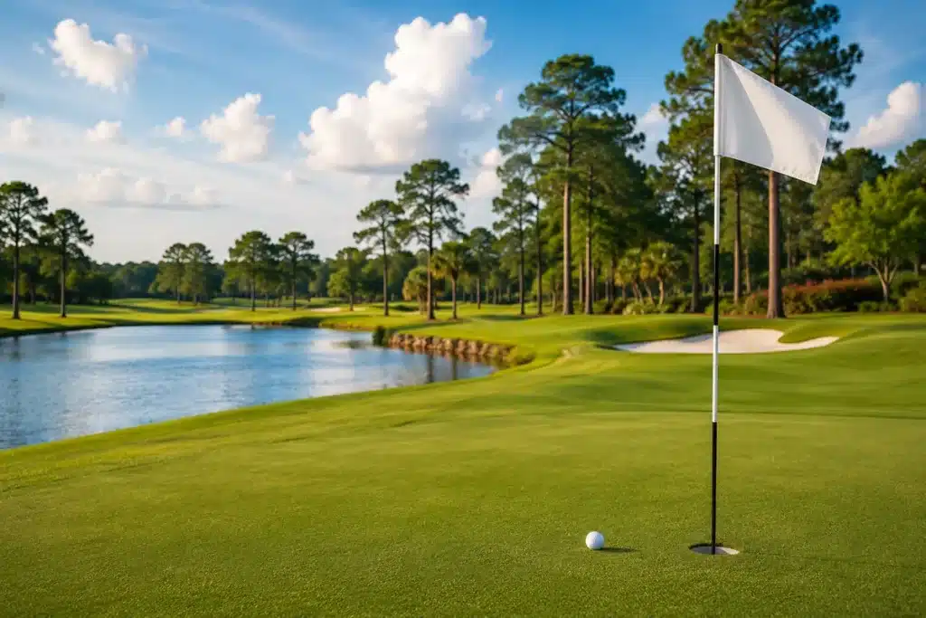 Easiest Golf Courses in Myrtle Beach for Casual Golfers (2026 Guide) 2 golf ball by a hole on a green representing easiest golf courses in myrtle beach