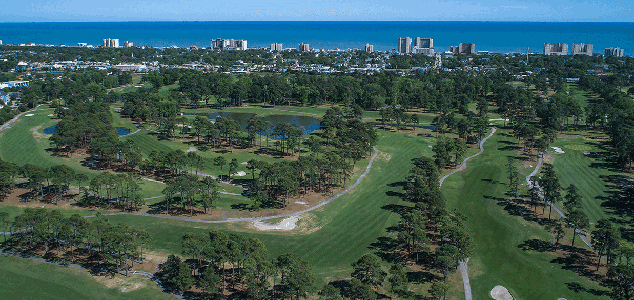 Aerial image of North Myrtle Beach Golf Courses - Beachwood with Atlantic Ocean and Grand Strand in background
